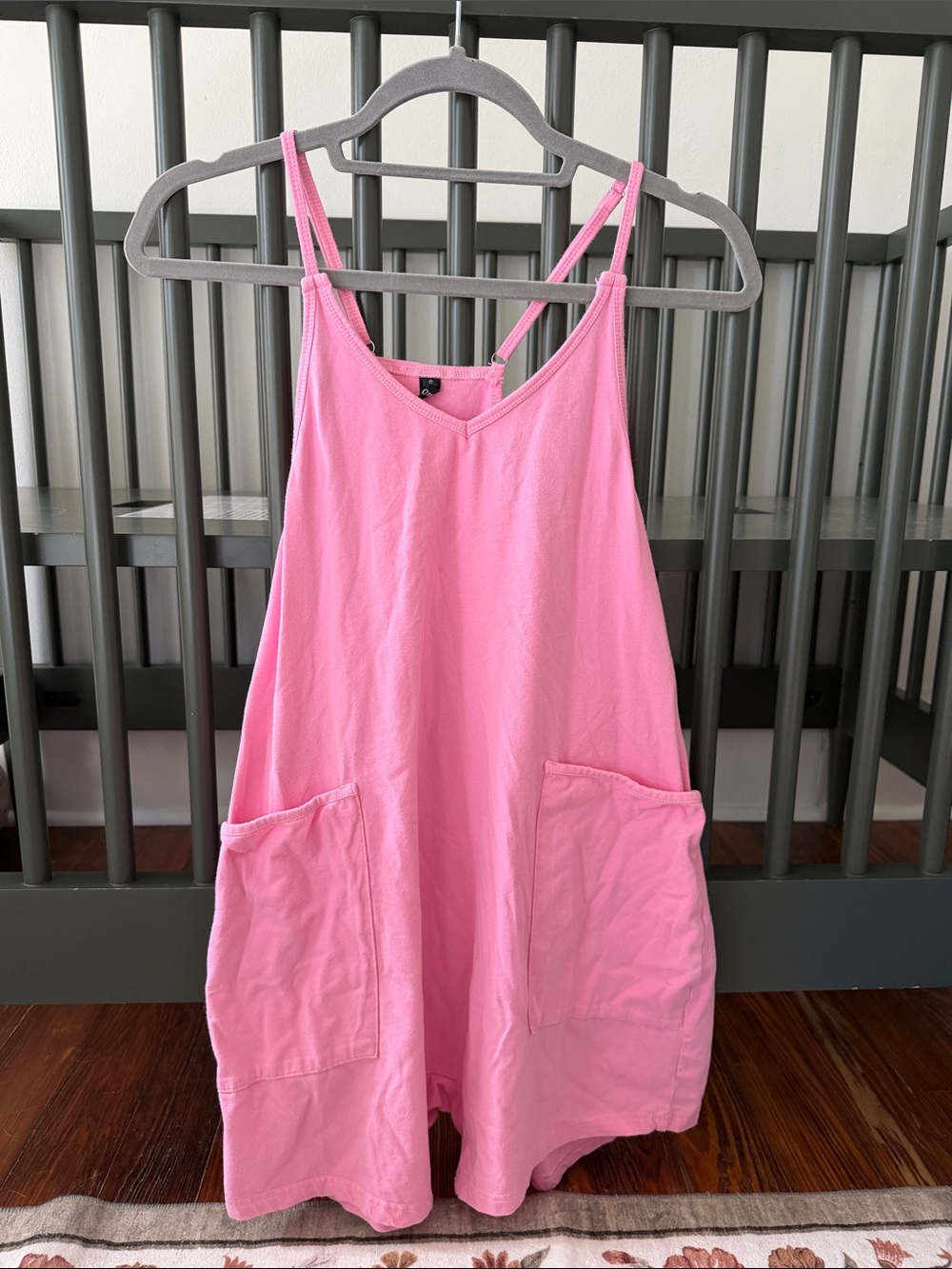 Women's Pink Pocket Romper - Soft Strappy Jumpsuit